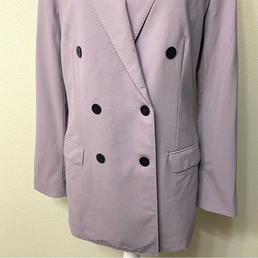 Theory Double-Breasted Wool-Blend Lavender Blazer 10 - Picture 6 of 13